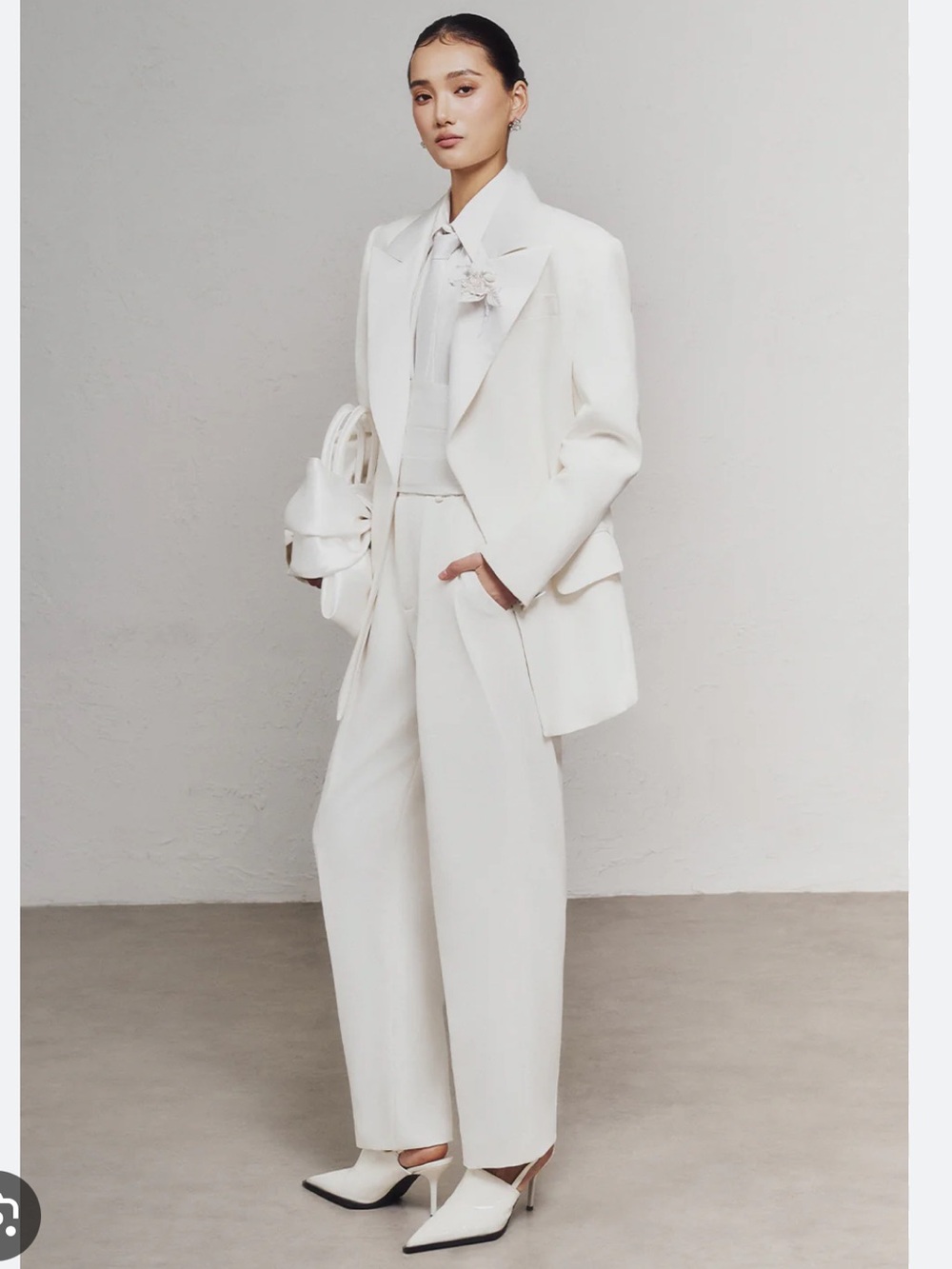 Mango suit ivory pleated straight leg pants